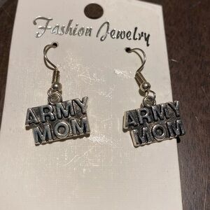 NWT silver tone dangle ARMY MOM earrings